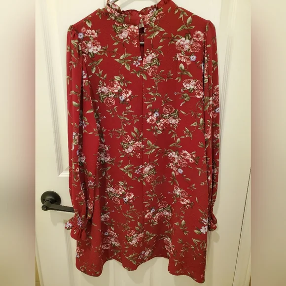 Dark Raspberry Mock Neck Dress, Size L - Picture 2 of 7